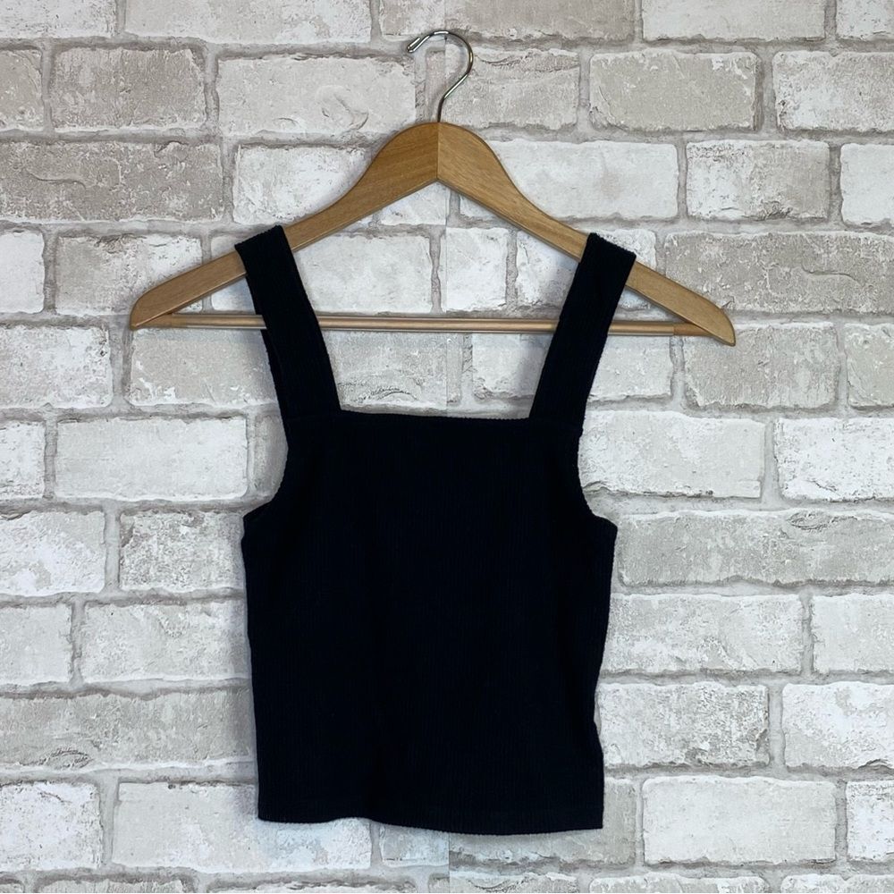 American Eagle Outfitters Black Ribbed Square Neck Crop Tank Top Size S